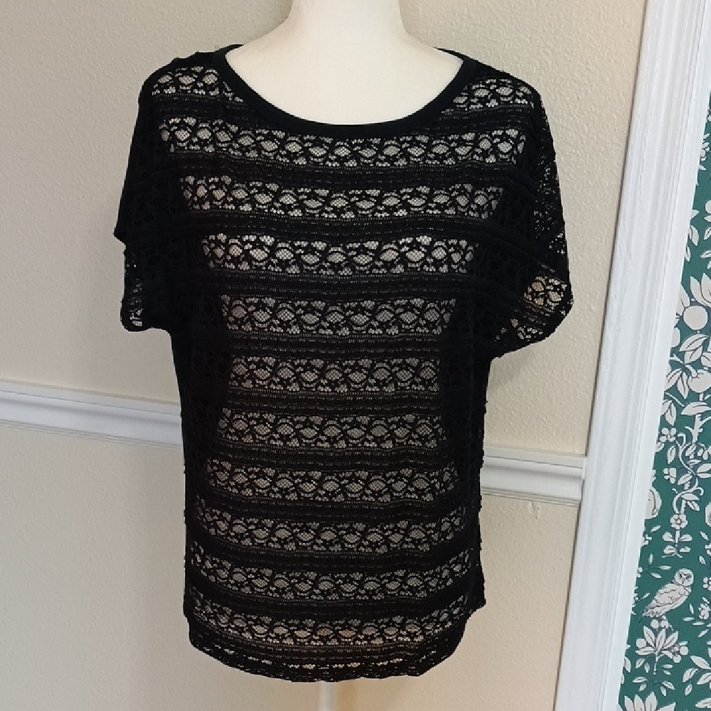 Forever 21 Lace Front Navy Blouse